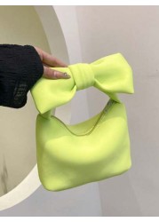 1pc New Japanese Style Big Bow Handbag Casual And Simple Zipper Design Pu Material High End Solid Color Matching Suitable For School And Travel Can Easily Accommodate Daily Necessities Versatile Items