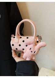 1pc Fashionable Polka Dot Handbag Cylindrical Bag Korean Style Niche Shoulder Messenger Bag Versatile Boston Handbag Niche Polka Dot Cake Handbag Pillow Bag Large Capacity Commuter Versatile Shoulder
