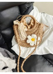 1pc Handbag Drawstring Opening And Closing This Year s Popular Handmade Sunflower Woven Bag For Girl 2025 New Ins Versatile Summer Messenger Bag Shoulder Handbag Comfortable Shoulder Strap Suitable Fo