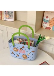 1pc New Fashion Silicone Perforated Tote Bag Casual Shopping Basket Handbag