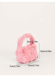 1pc Kids Fashionable Rose Flower Mini Handbag Versatile Pleated Petal Design