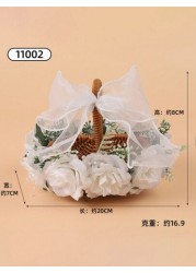 1pc Beautiful Bowknot Ribbon Flower Girl Basket For Wedding Woven Flower Girl Petal Toss Basket