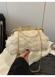 1pc New Cute Girl Niche High End Petal Stitching Nylon Material Gold Chain And Fashionable New Bags Fresh And Dopamine Color Matching Youthful Girl Style Can Be Cross Body Shoulder Straps Are Adjustab