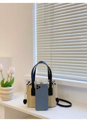 Woven Straw Shoulder Bag For Girl Simple Minimalist Casual Small Square Crossbody Bag