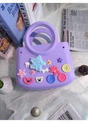 1pc EVA Solid Color Waterproof DIY Tote Bag Beach Basket Fashionable Hollow Out Travel Handbag