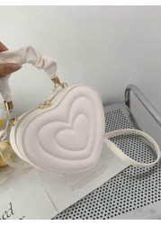 1pc High Grade Heart Shaped Small Bag For Girls Fashionable And Sweet Style Love Hand Held Shoulder Messenger Bag College Style Heart Girl Bag Pu Material Fashionable Girl Bag Girl Love Plaid Elegant