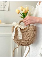 1pc Girls Vacation Style Drawstring Pockets Shoulder Handbag Casual Crossbody Bag Suitable For Summer Vacation