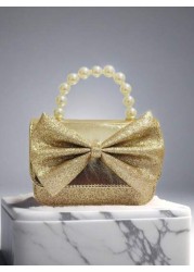 Kids Pearl Handbag Holiday Gift PU Leather Butterfly Decor Fashion Princess Coin Purse Mini Bag For Little Girls