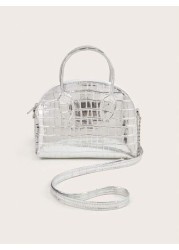1pc Girls Crocodile Grain PU Shell Handbag Minimalist Chain Shoulder Crossbody Bag