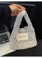 1pc Mini Handbag Nylon Open Closure Summer Hollow Woven Girl S Bag Handbag Seaside Small Mobile Phone Bag Comfortable Suitable For Daily Outings Travel Is A Perfect Gift For Girls