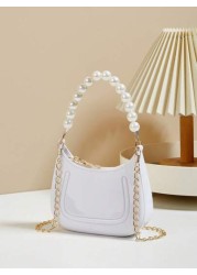 Mini Underarm Bag For Toddler Girls Pearl Decor Zipper Closure Handbag Lovely Gift Bag For Girls