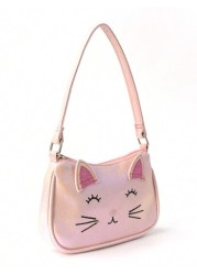 1pc Children Girl Mini Cute Cat Embroidered Handbag Shoulder Bag Suitable For Little Girl Kindergarten Elementary School Students Daily Outdoor Travel Festivals Gift