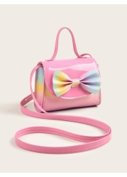 1pc Girls Cute Bowknot Mini Crossbody Bag In Holographic Plaid Print Coin Purse