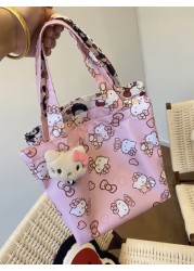 Sanrio Sanrio HELLO KITTY Women s Cute Cartoon Canvas Tote Bag Zipper Design High Quality Multi Function Storage Bag School Backpack Outdoor Bag Decorative Bag Shopping Bag Women Gift Graduation Mothe