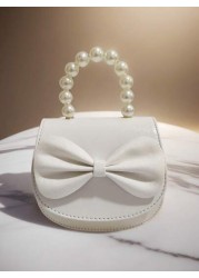Children s Fashionable Pearl Handbag Holiday Gift PU Leather Butterfly Decor Round Pouch Stylish Princess Mini Purse For Girls