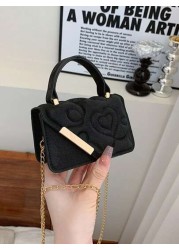 1pc Niche Bag Mini Leather Bag Small Square Bag Love Flower Print Multifunctional Metal Chain Casual Fashion Handbag Suitable For Teenagers To Travel Daily Matching Suitable For Shopping And Daily Use