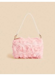 1pc Girls Chiffon Floral Romantic Sweet Crossbody Clutch Bag Versatile For Party And Evening Occasion