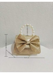 Children s New Pearl Handheld Bag Festival Gift PU Leather Bowknot Fashion Mini Princess Handbag For Little Girls Coin Purse Mini Shoulder Bag