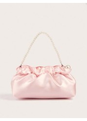 1pc Pearl Clutch Bag Pleated Cloud Shaped Handbag For Phone Keys Coins Perfect For Little Ladies Floral Pearl Purse