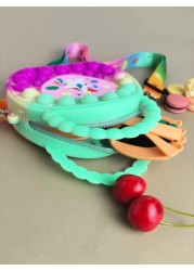 Heart Shaped Handbag Silicone Crossbody Bag Unicorn Wallet Stress Relief Waterproof Durable Storage Pouch Glossy Chain Link Stylish Eye Catching Crossbody Bag Suitable For All Daily Use