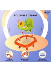 Lovely Baby Foldable Kids Walker LB 852 with Adjustable Height, Music &amp; Toys, Rotating Wheels, Foldable Safe Support Activity Walker for Toddlers, Small Infant Boy Girl 6-15 M - Orange