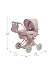 Olivias Little World BuggyStyle Baby Doll Stroller with Retractable Canopy Storage Underneath Detachable Bassinet Travel Nursery Bag Comfortable to Push Pink and Gray