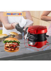 Kitchen Desk Sandwich Toaster Burger Maker, Panini Press with Egg Rings and Timer, Efficient Non-Stick Heating Plates, for Hamburgers, Waffles Snacks Burger Sandwich Maker