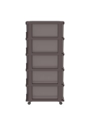 Cosmoplast Cedargrain 5 Tiers Storage Cabinet With Drawers And Wheels Dark Brown 50x40x114cm