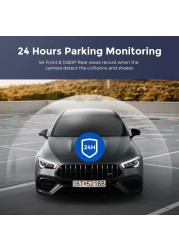 كاميرا ذكية 4K WiFi GPS - كاميرا أمامية وخلفية للسيارة مع تطبيق، كاميرا 4K Ultra HD Dash، إعداد USB سهل، تسجيل متكرر، رؤية ليلية، وضع وقوف السيارات