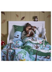 Duvet Cover And Pillowcase Blue Green/Forest Pattern 150X200/50X80cm