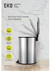 EKO 20L Pedal Bin Serene - Silver Large Capacity Step Round Bin with Soft-Close Lid Fingerprint-Resistant Finish Removable Inner Liner Bag Stabilizer