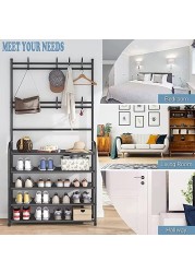 Dreamons link Coat Rack,3-in-1 Hall Tree Shoe Bench with Coat Hat Umbrella Rack,Storage Shelves with 8 Hooks, Multifunctional Hallway Organizer (Black)