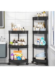 4-Tier Rolling Storage Cart,Corner Shelves， Multi-Purpose Organizer for Bathroom, Office &amp; Kitchen, Plastic Shower Caddy Organizer Shelf, Easy to Assemble &amp; Move (Black)