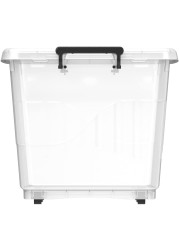 Cosmoplast 132L Clear Plastic Storage Box With Wheels &amp; Lockable Lid, Transparent