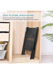 HEXAR&reg; Multipurpose Step Ladder Folding Ladder with Anti-Slip Pedal Folding Step Stool Portable Lightweight Foldable Stepladder for Home Kitchen Library Office 150 KG Capacity (2 STEPS)