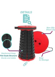 Generic Telescopic Camping Stool Portable Folding Seat Retractable Folding Compact Chair With Shoulder Strap Collapsible Travel Durable Stool Adjustable Lightweight Small Chair Red