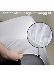 Waterproof Mattress Protector Double 150x200cm Bamboo fiber Cotton Jersey+TPU Pad Cover for Pets Kids Adults Deep Pocket Style 100% Waterproof Mattress Protector Double Size White