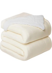 Fabienne Sherpa Blanket Single Size Twin Plush Bed Blanket Throw Blanket Flannel Fleece Reversible Lamb Blanket Warm and Plush Travel Blanket Off White 160x220cm