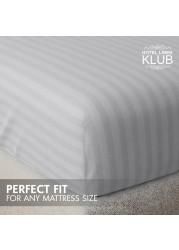 Klub Linen 3PC Striped Fitted Sheet Set, Ultra Soft Microfiber Bedding Set - 1 Fitted Sheet Queen (150x200cm) with Deep Pocket and 2 Pillowcases (50 x 75 cm), Light Grey