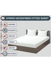 KLUB LINEN Stripe Microfiber White Fitted Sheet -King 180 x 200 cm