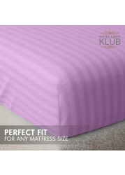 Klub Linen 3PC Striped Fitted Sheet Set, Ultra Soft Microfiber Bedding Set - 1 Fitted Sheet King (180x200cm) with Deep Pocket and 2 Pillowcases (50 x 75 cm), LILAC