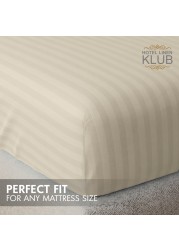Klub Linen 3PC Striped Fitted Sheet Set, Ultra Soft Microfiber Bedding Set - 1 Fitted Sheet Single (90x190cm) with Deep Pocket and 2 Pillowcases (50 x 75 cm), Beige