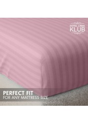 Klub Linen 3PC Striped Fitted Sheet Set, Ultra Soft Microfiber Bedding Set - 1 Fitted Sheet Double (120x200cm) with Deep Pocket and 2 Pillowcases (50 x 75 cm), Baby Pink