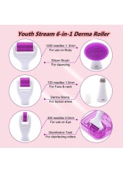 Movov 6 In 1 Derma Roller Kit 540 Titanium Alloymicro Needles Roller 0.25mm / 0.5mm / 1.0mm For Hair Regrowth Face And Body Skin Care Acne Pores Anti Aging Wrinkle Removal