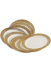 9&quot; Disposable Plastic Plates, White &amp; Gold Color, 35g Weight, Pack of 120 Plates