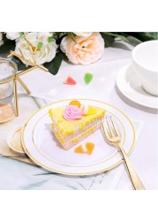 7.5&#39;&#39; White &amp; Gold Disposable Plastic Plates &ndash; 24g, Sturdy &amp; Elegant &ndash; Pack of 120 plates