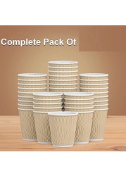MahMir&reg; 12oz. Brown Disposable Ripple Insulated Coffee Cups - Eco-Friendly Disposable Cups - Hot Beverage Corrugated Paper Cups - Sleeve Ripple Wall Paper Coffee Cups for Drink -Tea Cup (12oz. 100pcs)