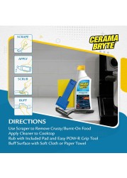Cerama Bryte Combo Kit POWR Grip Scraper Pad Removes Tough Stains Cooktop and Stove Top Cleaner for Glass Ceramic Surfaces 10 Ounces 4 Piece