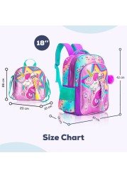 Eazy Kids - 18&quot; Set of 4 School Bag Lunch Bag Activity Bag &amp; Pencil Case Unicorn-Pink