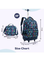 Eazy Kids - 18&quot; Set of 3 Trolley School Bag Lunch Bag &amp; Pencil Case Cacti - Blue